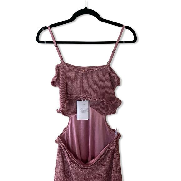 Misa Los Angeles Skye Dress Rose Knit metallic crochet cut out Revolve New - Picture 6 of 15